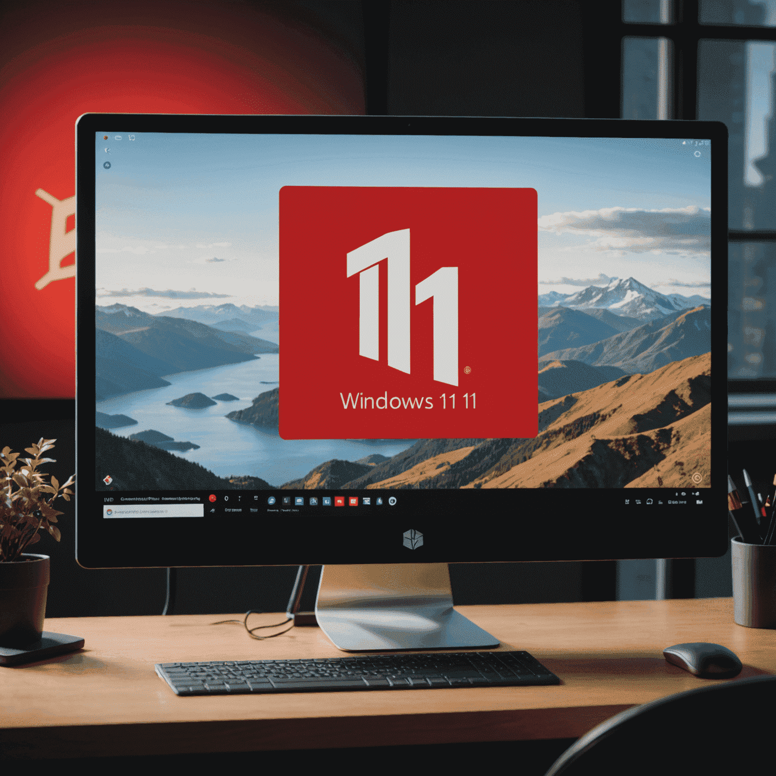 A computer screen displaying a Windows 11 logo with a red warning symbol overlaid, symbolizing the critical vulnerability