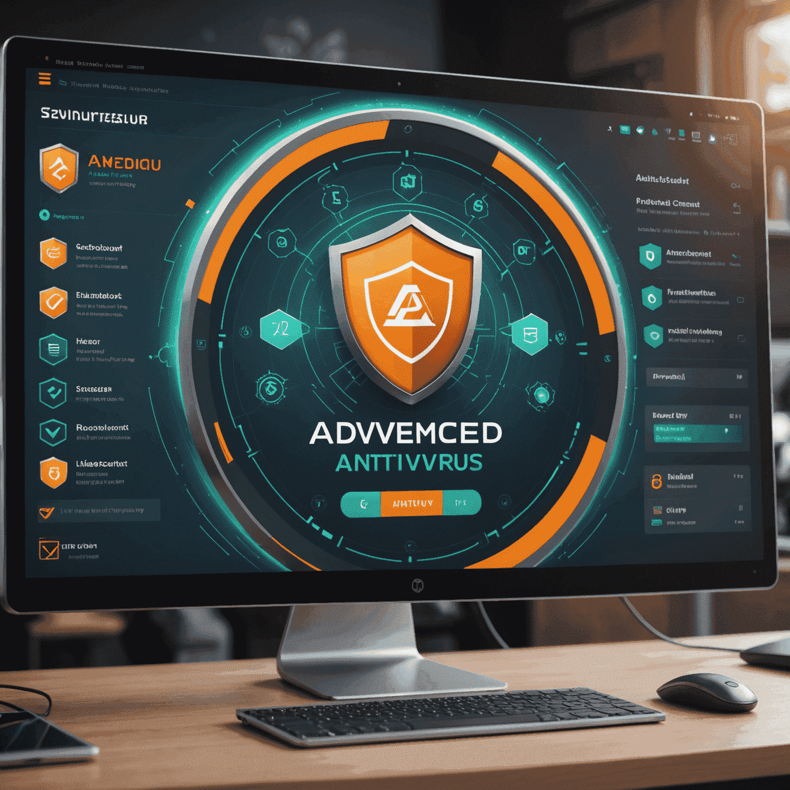 Advanced antivirus software interface showing real-time protection and threat detection