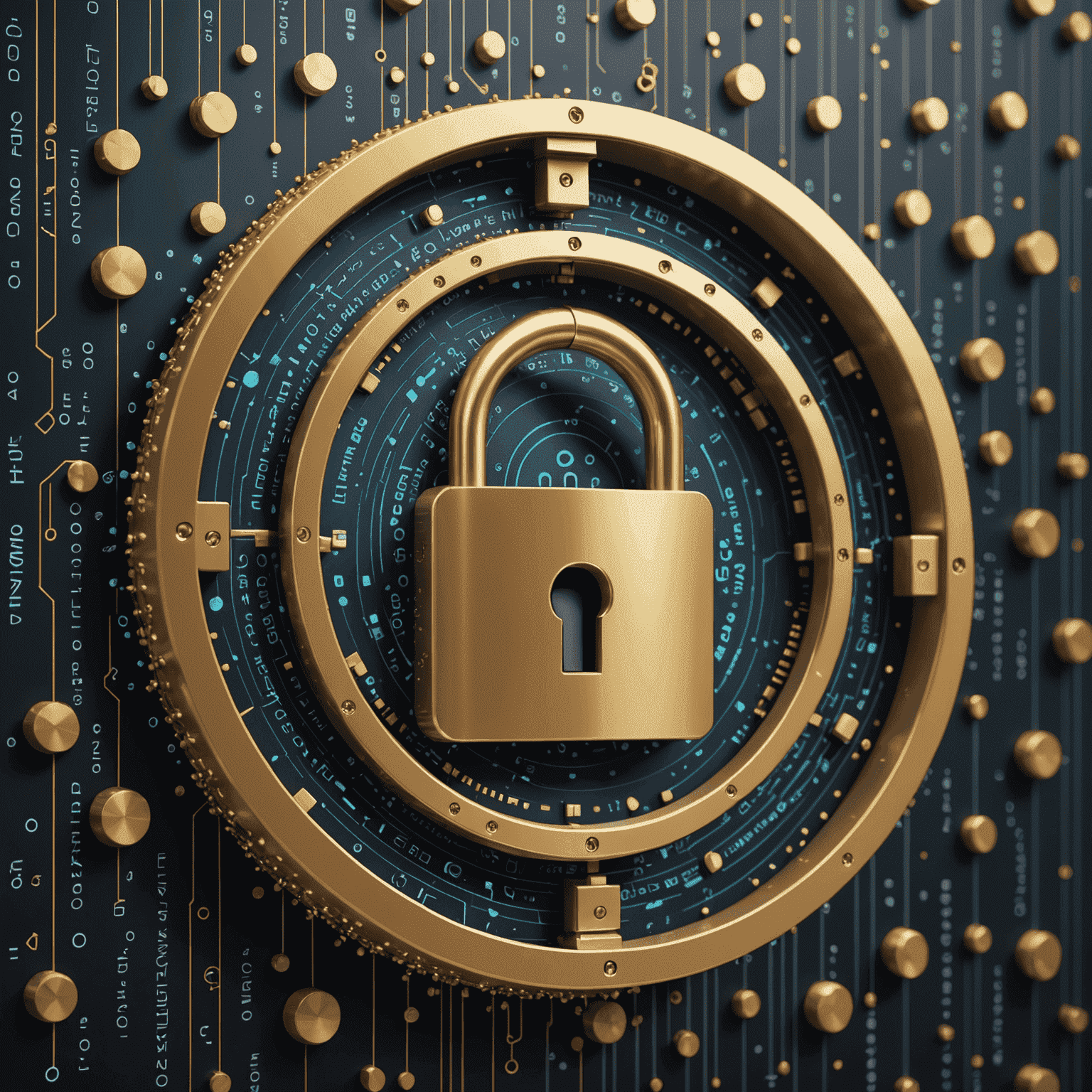 Advanced data encryption visualization showing layers of protection around sensitive data, with binary code and lock symbols