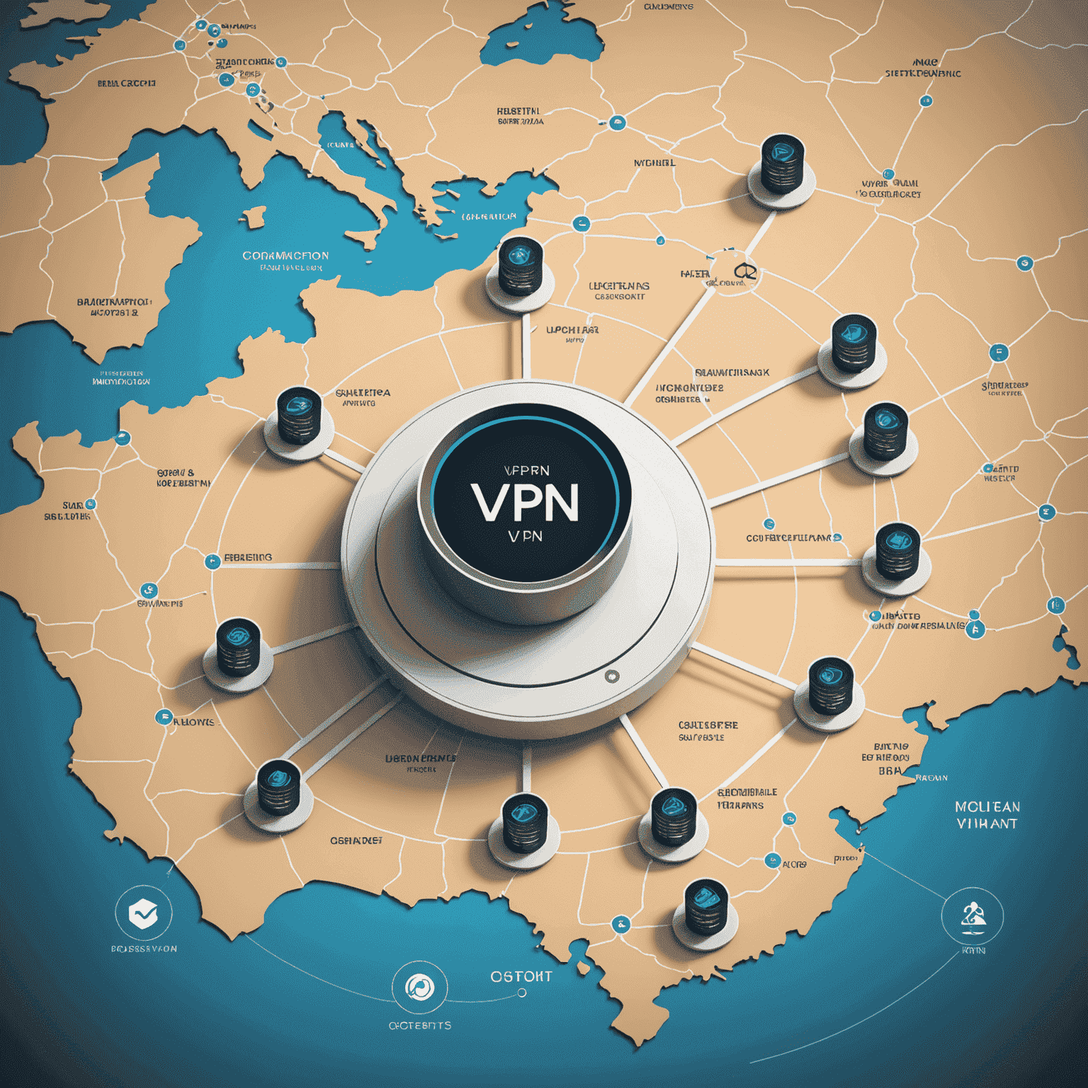 VPN application interface showing server locations and connection status